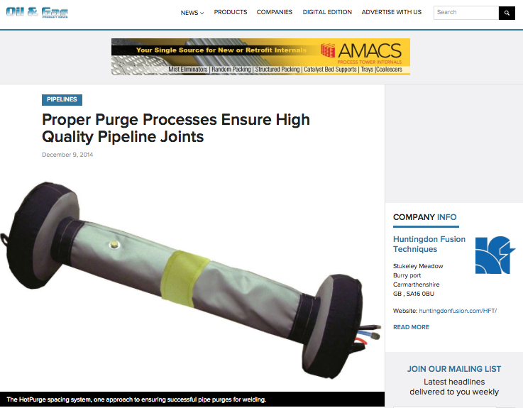 Oil and Gas Product News publicity of HotPurge